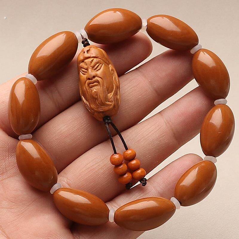 原皮打磨素核关公橄榄核手工雕刻文玩手串男单圈手錬女送礼物单颗