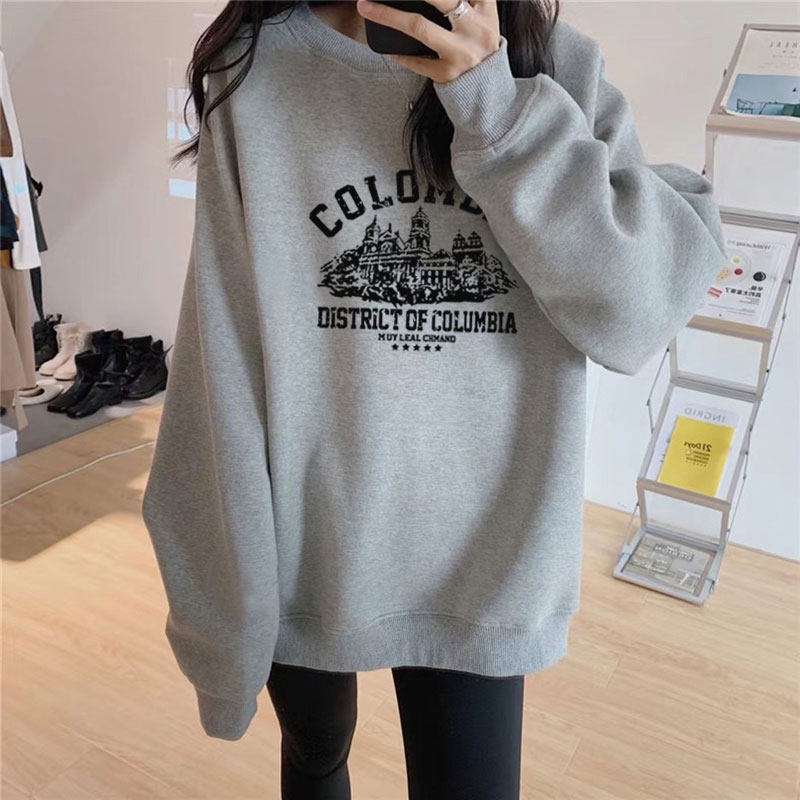 无帽套头ovresize灰色卫衣女纯棉春秋薄款韩版宽松圆领百搭上衣潮,女装/女士精品,卫衣/绒衫,淘宝优惠券,粉丝福利购,淘宝优惠卷