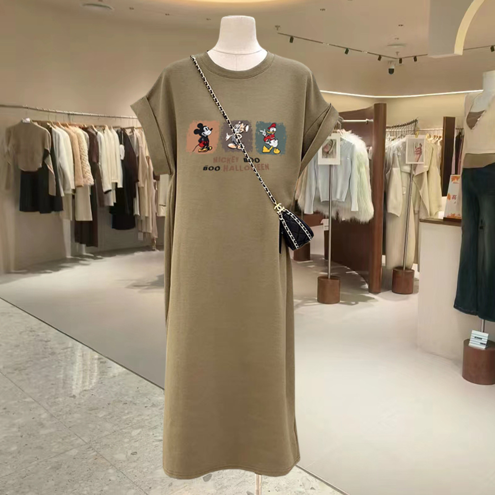 飞飞袖纯棉T恤长裙女2026新款宽松休闲大码慵懒风显瘦连衣裙夏季