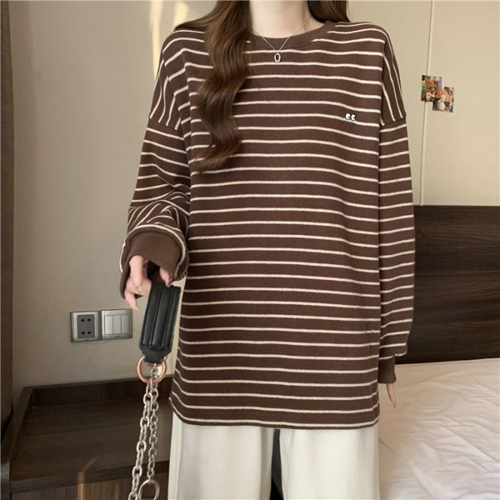 德绒磨毛长袖t恤中长款日常通勤