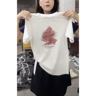 打底衫 纯棉白色t恤女短袖 基础款 夏季 卡通印花休闲正肩上衣ins 新款
