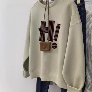 无帽圆领卫衣外套女韩版宽松休闲时尚百搭洋气上衣加绒加厚秋冬季