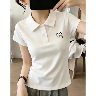 白色正肩翻领POLO衫短袖T恤百搭