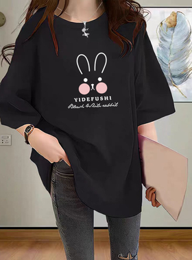 纯棉磨毛短袖t恤女中长款黑色大码半袖上衣加厚打底衫春夏秋冬季