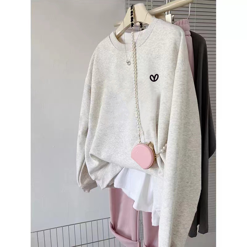 秋冬季美式圆领套头薄款卫衣百搭