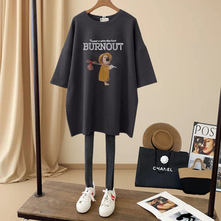 2025新款磨毛短袖t恤女中长款圆领宽松时尚上衣厚款打底衫春秋季