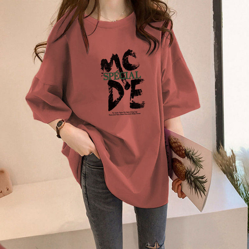 纯棉短袖质感t恤女ins潮2025夏季中长款宽松大码百搭下衣失踪上衣