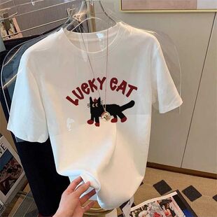 白色正肩纯棉磨毛短袖T恤女装2026流行款时尚百搭减龄上衣打底衫