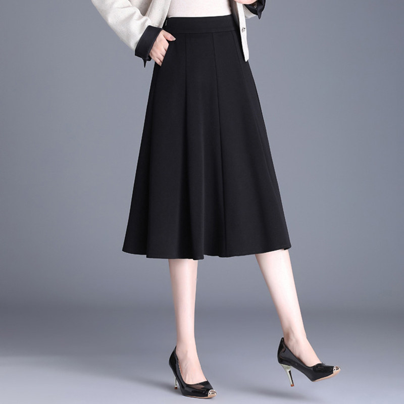 半身裙女中长款黑色半裙秋季新款垂感裙子西装面料有口袋