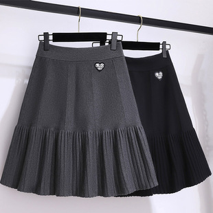 配卫衣穿搭 羊毛针织半身裙女秋冬短裙冬天灰色百褶半裙2025新款