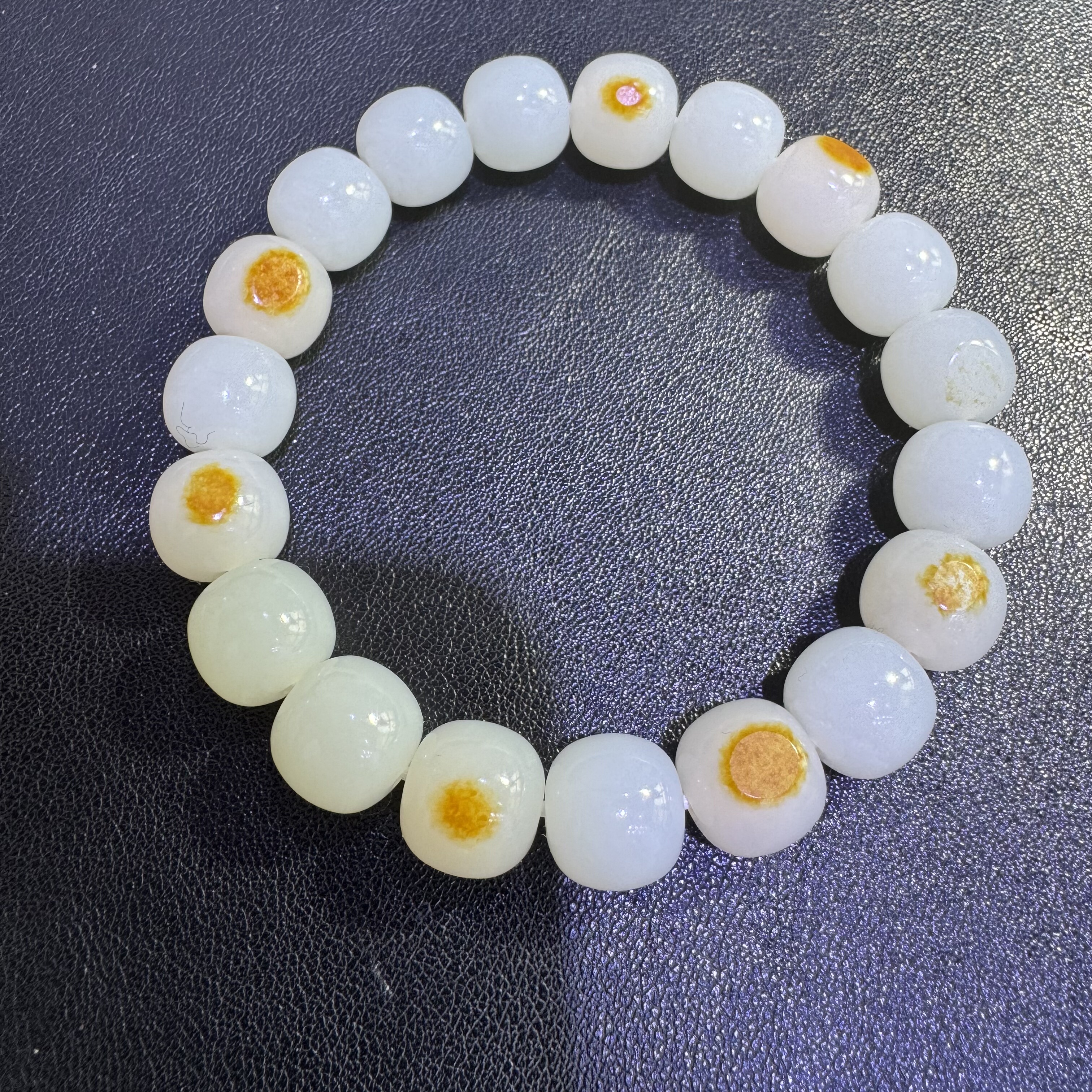 籽料白玉手串原石原皮羊脂玉老型珠手串男女款玉石红皮手串直径11