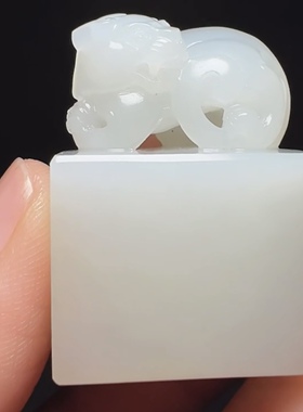 新疆和田玉籽料精品貔貅印章把件白度一级密度好名家作品工艺精细