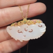 新疆和田玉籽料有凤来仪凤凰18k金镶嵌锁骨链重量5克尺寸22