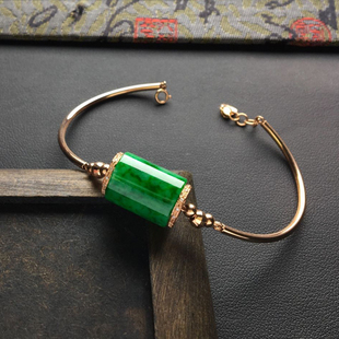 正品缅甸翡翠手链18k金镶嵌天然A货路路通转运珠玉手链手镯首饰