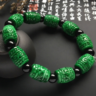 正品天然缅甸A货翡翠手链满绿翡翠路路通手串男女款玉石转运珠