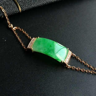 正品天然满绿18K金镶玉手链A货女款手串满绿花青翡翠时尚百搭手链