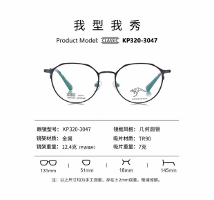 2021款KANGAROO/袋鼠眼镜框架超轻金属太阳镜近视夜视KP320-3047