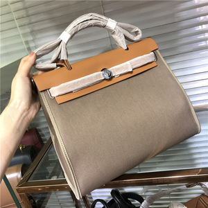 高品质时尚凯莉herbag帆布牛皮手提斜挎包高级感通勤托特真皮女包