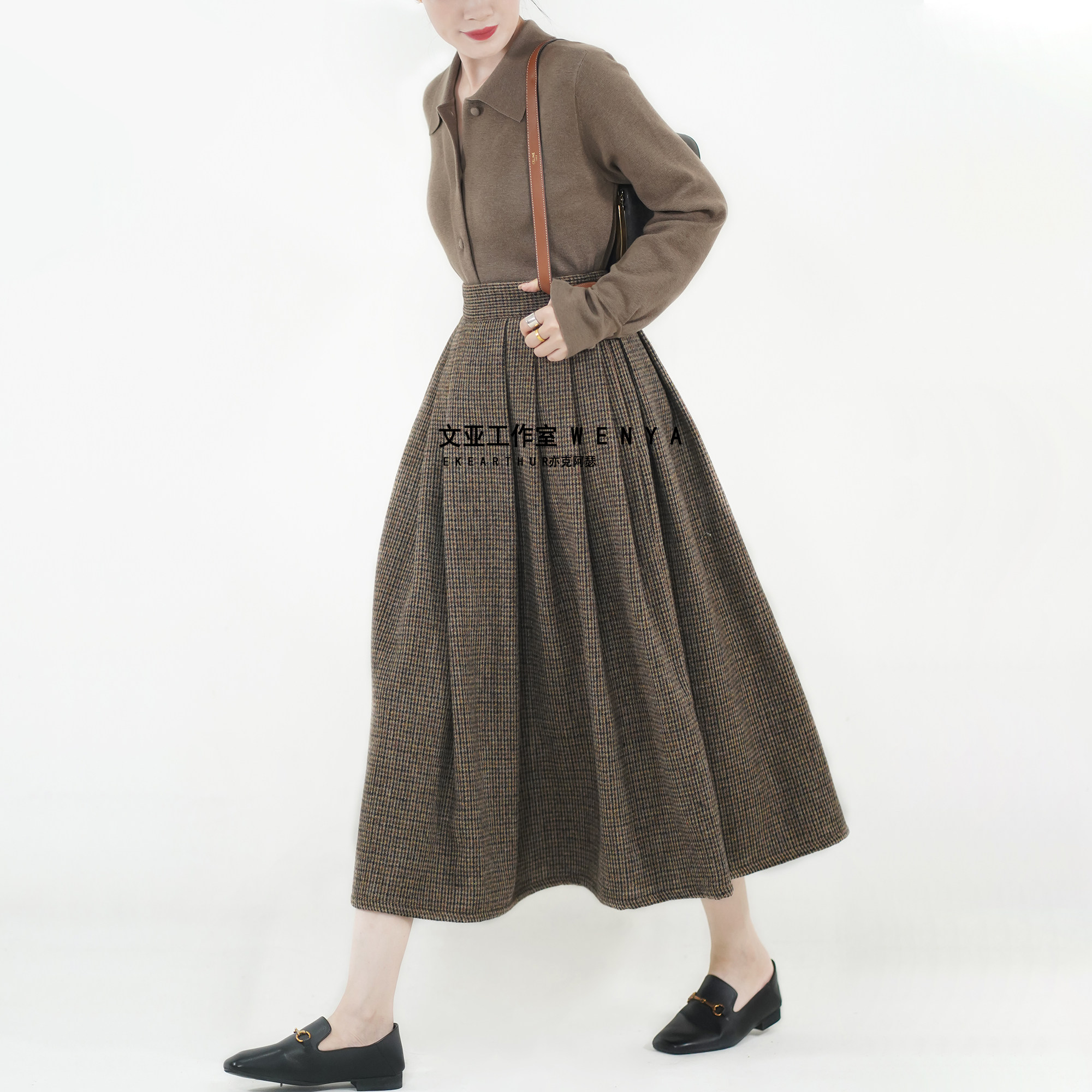 文亚羊毛呢复古小格纹复古伞裙蓬蓬裙高腰半身裙女装口袋百褶拉链,女装/女士精品,汉服半身裙,淘宝优惠券,粉丝福利购,淘宝优惠卷