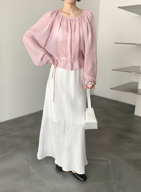 FN爱与南希2025夏季度假风全亚麻亲肤透气A字松紧腰半身裙22498