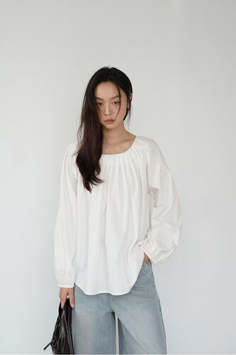 FN经典全棉压褶灯笼袖韩系小衫女