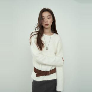 FN爱与南希2024冬季韩系黑金绒氛围感仿羊绒套头长绒感毛衣31034