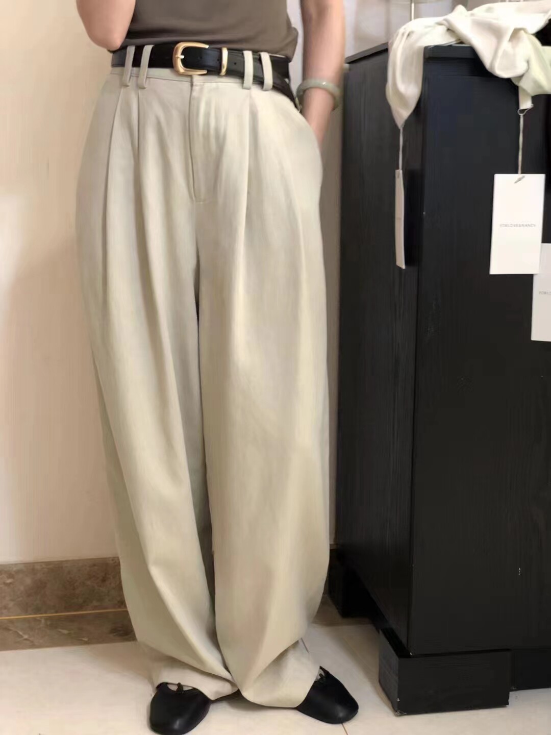 FN爱与南希褶皱高腰直筒裤女