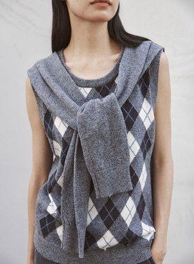 FN爱与南希2025秋季文艺风菱格披肩澳羊毛无袖针织背心毛衣02777