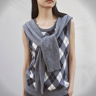 FN爱与南希2025秋季文艺风菱格披肩澳羊毛无袖针织背心毛衣02777