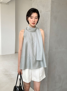 FN爱与南希2025夏季淑女风飘带设计感无袖宽松天丝背心衬衫22362