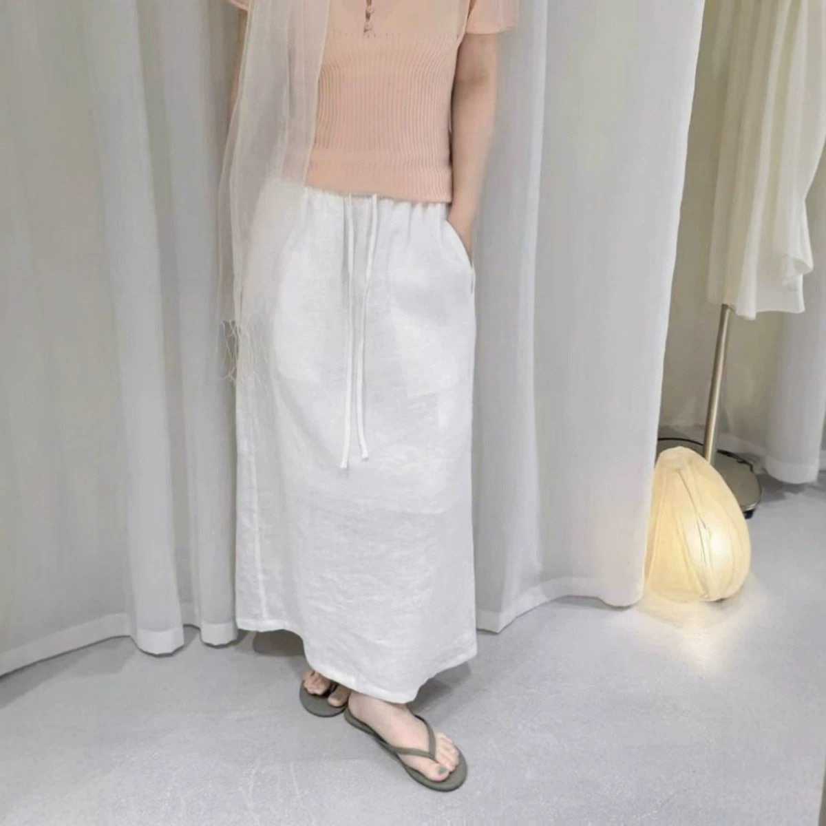 夏季全亚麻亲肤透气直筒半身裙女