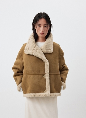 FN爱与南希2025冬季立领拼接加厚保暖宽松百搭仿皮毛一体女03457