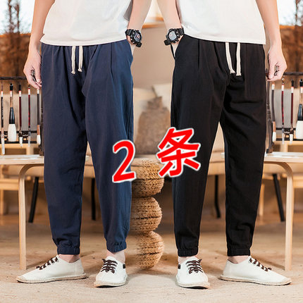 纯棉春秋款松紧腰中老年人休闲裤