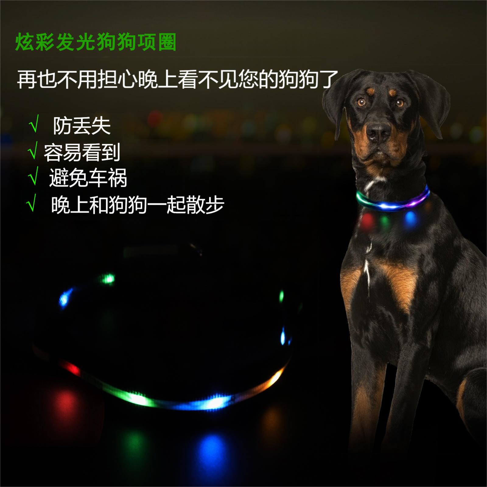 炫彩发光狗狗项圈充电可调节防夜间防丢夜光脖圈舒适防咬中大型犬