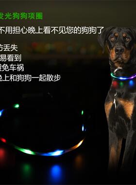 炫彩发光狗狗项圈充电可调节防夜间防丢夜光脖圈舒适防咬中大型犬