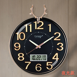 康巴丝摇摆钟表简约鹿头挂钟创意时尚个性挂表复古静音客厅时钟