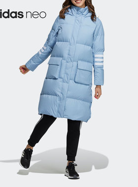 Adidas/阿迪达斯正品Neo冬季女子中长款保暖连帽运动羽绒服H18622