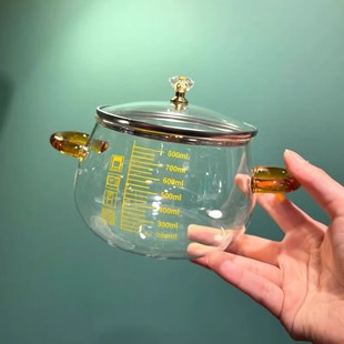 双耳12cm小奶锅高硼硅玻璃小锅迷你小号汤锅耐高温明火专用