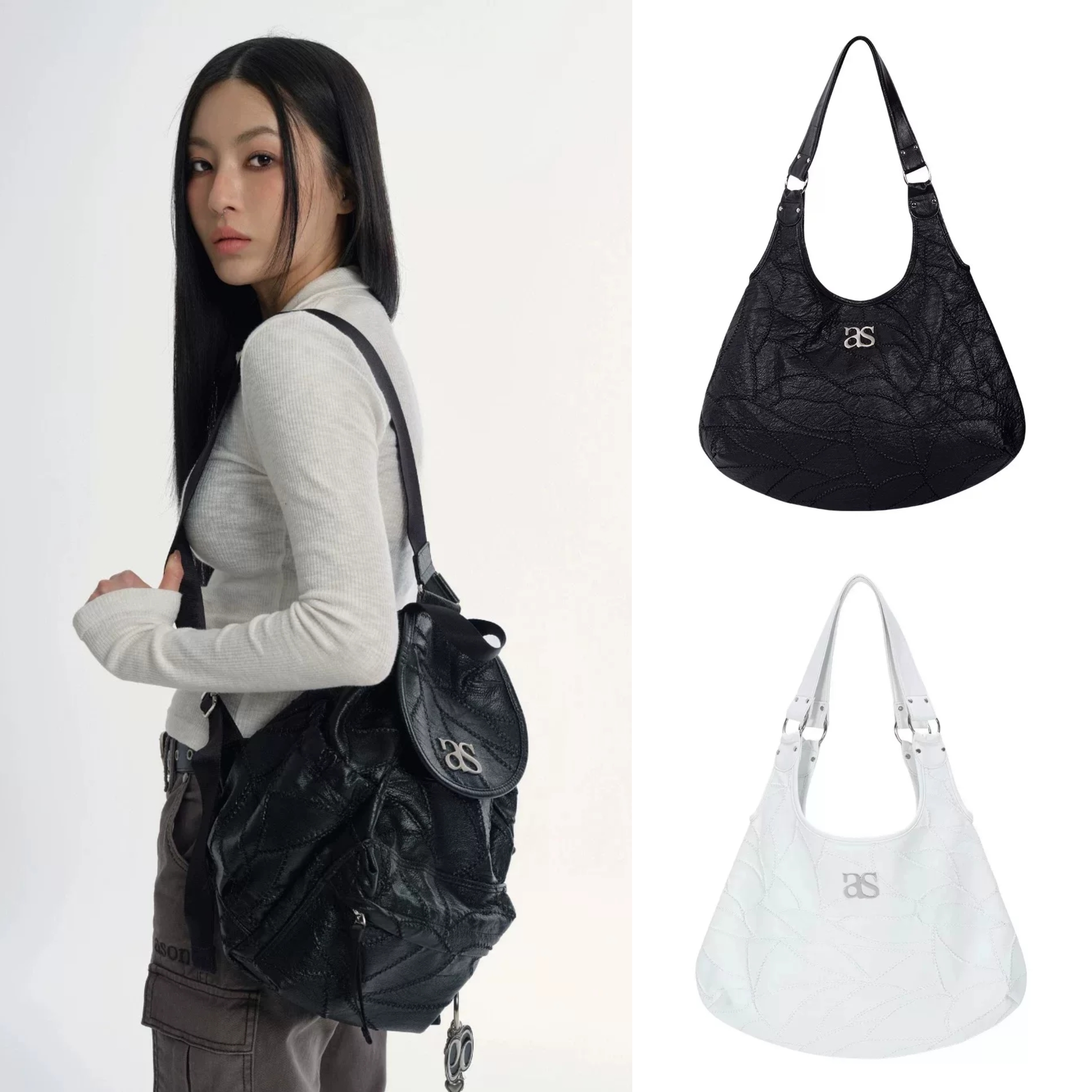 现货 25新款 ason 时尚街头休闲百搭双肩单肩包大容量背包腋下包