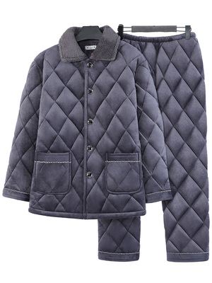 男爸爸中老年人三层加厚加绒睡衣