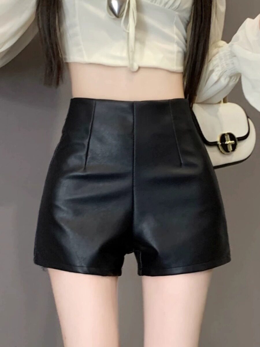 秋冬大码胖mm阔脚裤女高腰显瘦PU皮短裤小个子休闲打底靴裤潮