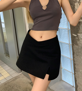 裙子ins潮 2022夏季 新款 美式 复古辣妹半身裙女设计感小众开叉短裤