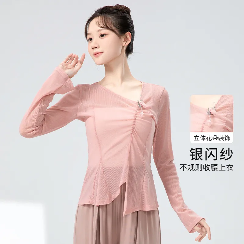 古典舞练功服女2025春季新款舞蹈银闪纱衣仙气身韵演出形体服上衣