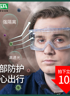 MSA梅思安护目镜防飞溅防雾打磨防尘骑行透明防风沙防飞沫眼罩