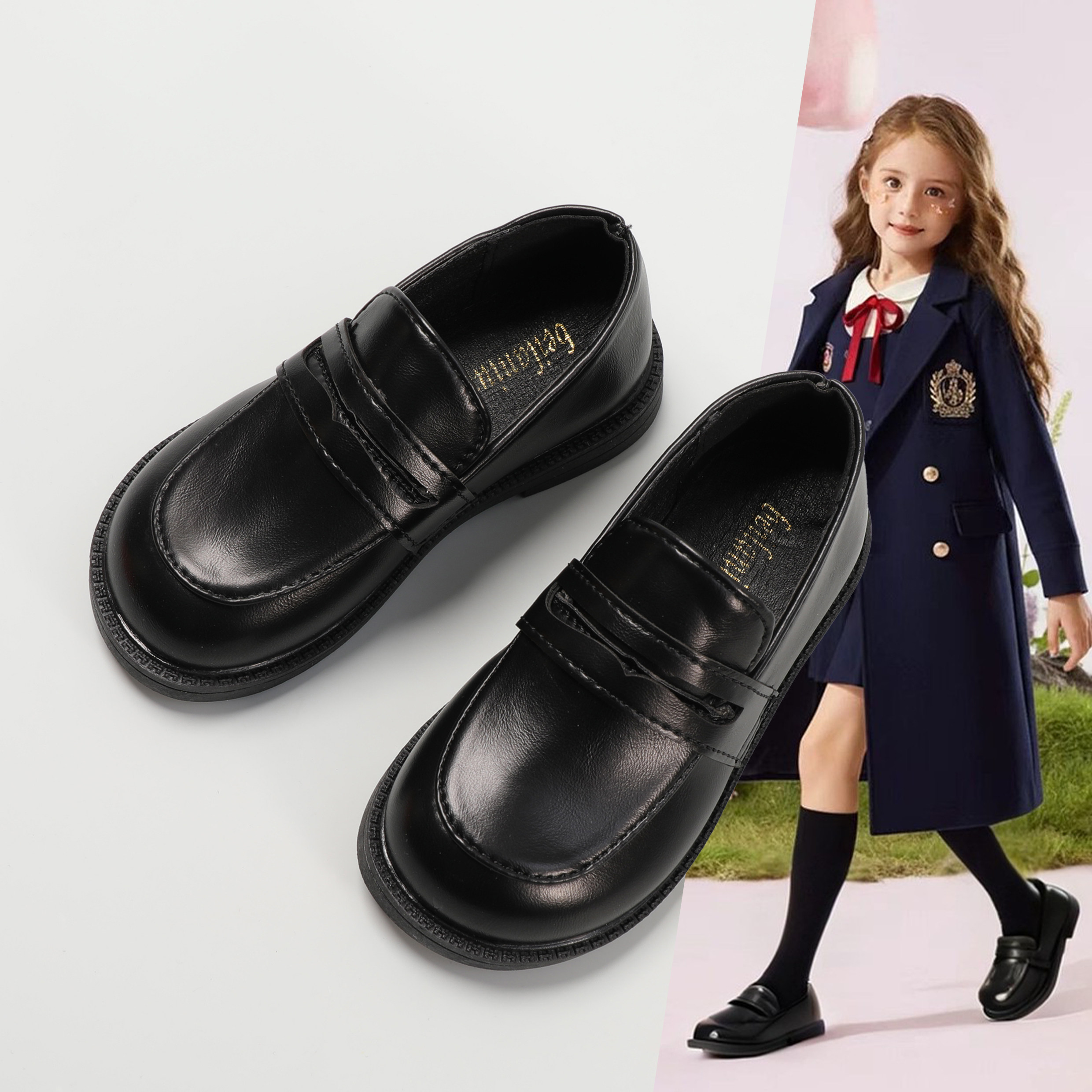 儿童英伦风小皮鞋女童一脚蹬乐福鞋平底软底jk浅口软底单鞋宝宝鞋,童鞋/婴儿鞋/亲子鞋,皮鞋,淘宝优惠券,粉丝福利购,淘宝优惠卷