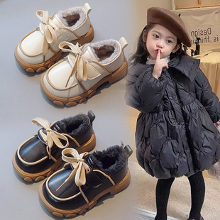 新款 2023冬季 男童鞋 子儿童鞋 女童英伦风加绒皮鞋 宝宝鞋 棉鞋 公主鞋