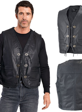 德国Highway 1 Concho II山羊皮背心真皮骑行马甲男女通用