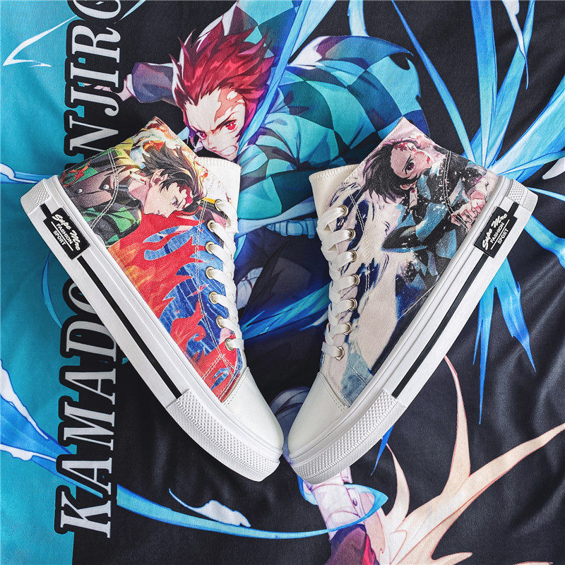 aj动漫联名鞋帆布鞋男童秋季中大童12初中学生13岁高帮街舞板鞋女