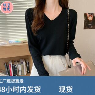 别致2025年高级感春秋低领宽松毛衣女春秋内搭v领针织打底衫上衣