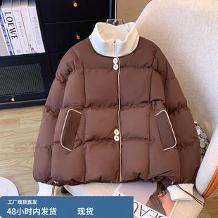 大码女装拼接设计感针织立领棉服女款冬季黑色复古假两件棉衣外套